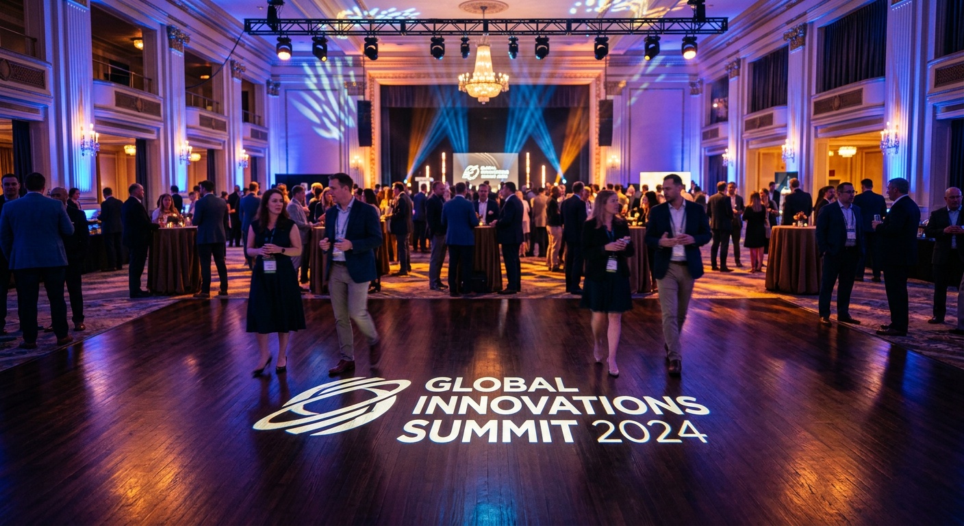 custom logo gobo projection on ballroom floor at corporate event