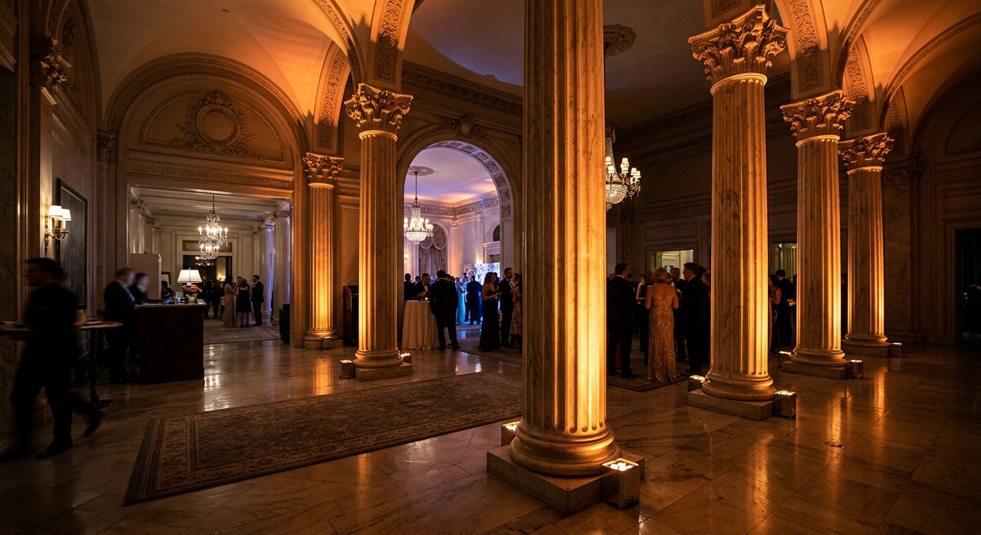 architectural column uplighting at luxury hotel venue